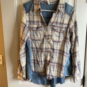 Free People Plaid and Blue Jean Shirt